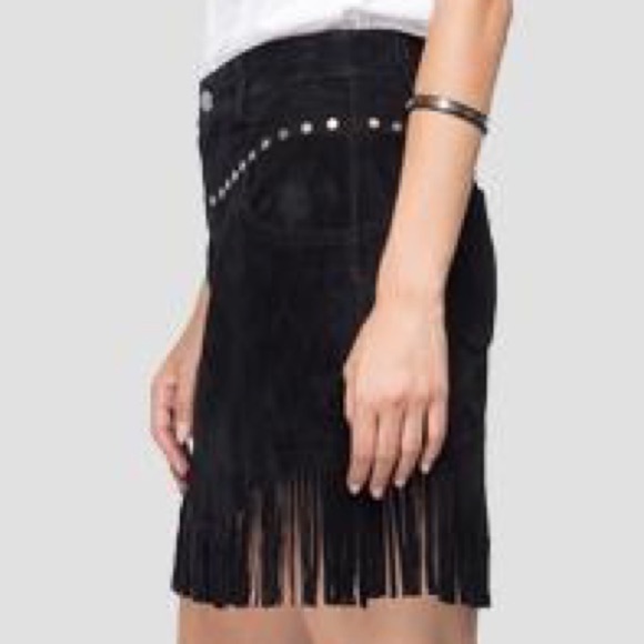 REPLAY SUEDE MINIROCK AUS WILDLEDER MIT FRANSEN SIZE M NWOT - Picture 5 of 15